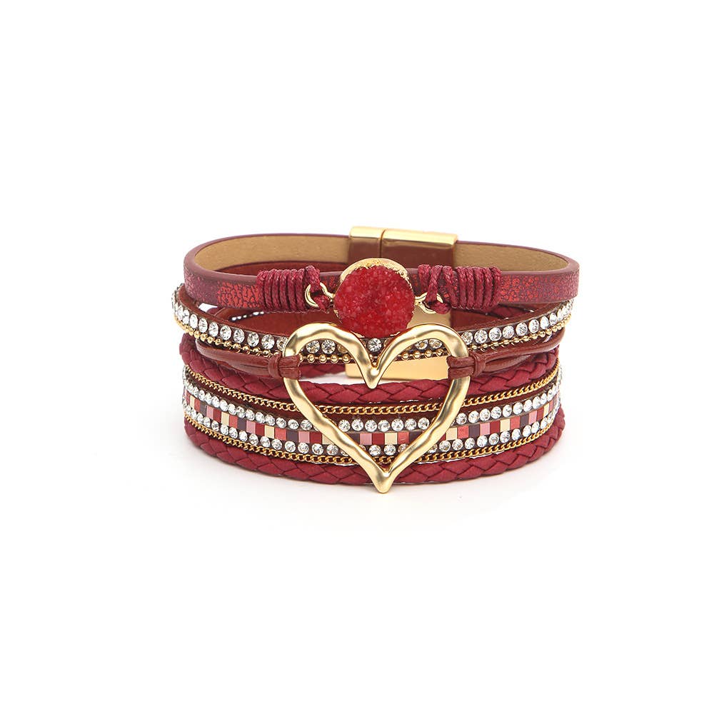 Bohemian Heart Rhinestone Magnetic Buckle Bracelet