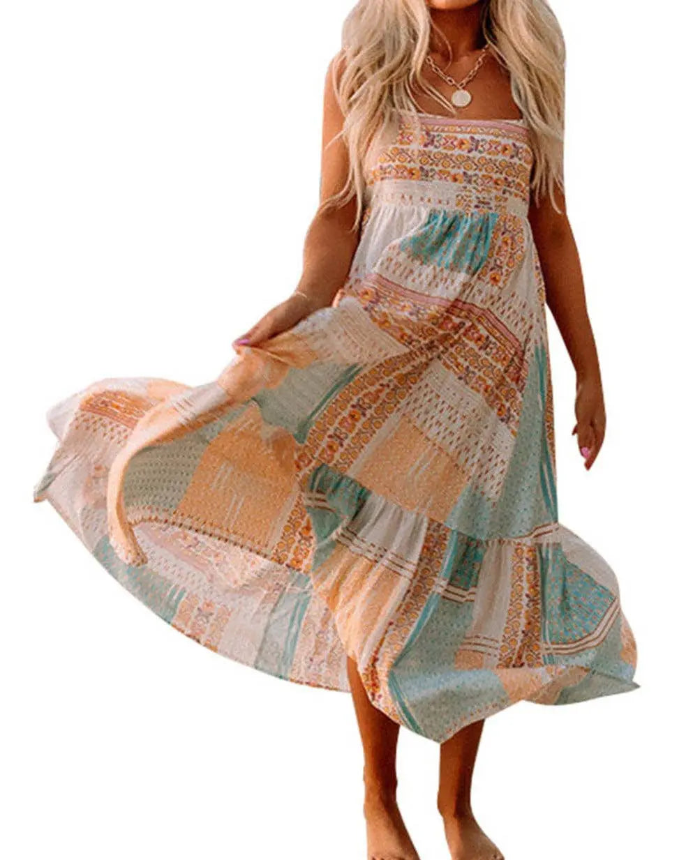 Boho Floral Square Neck Sundress - Branded By Barta