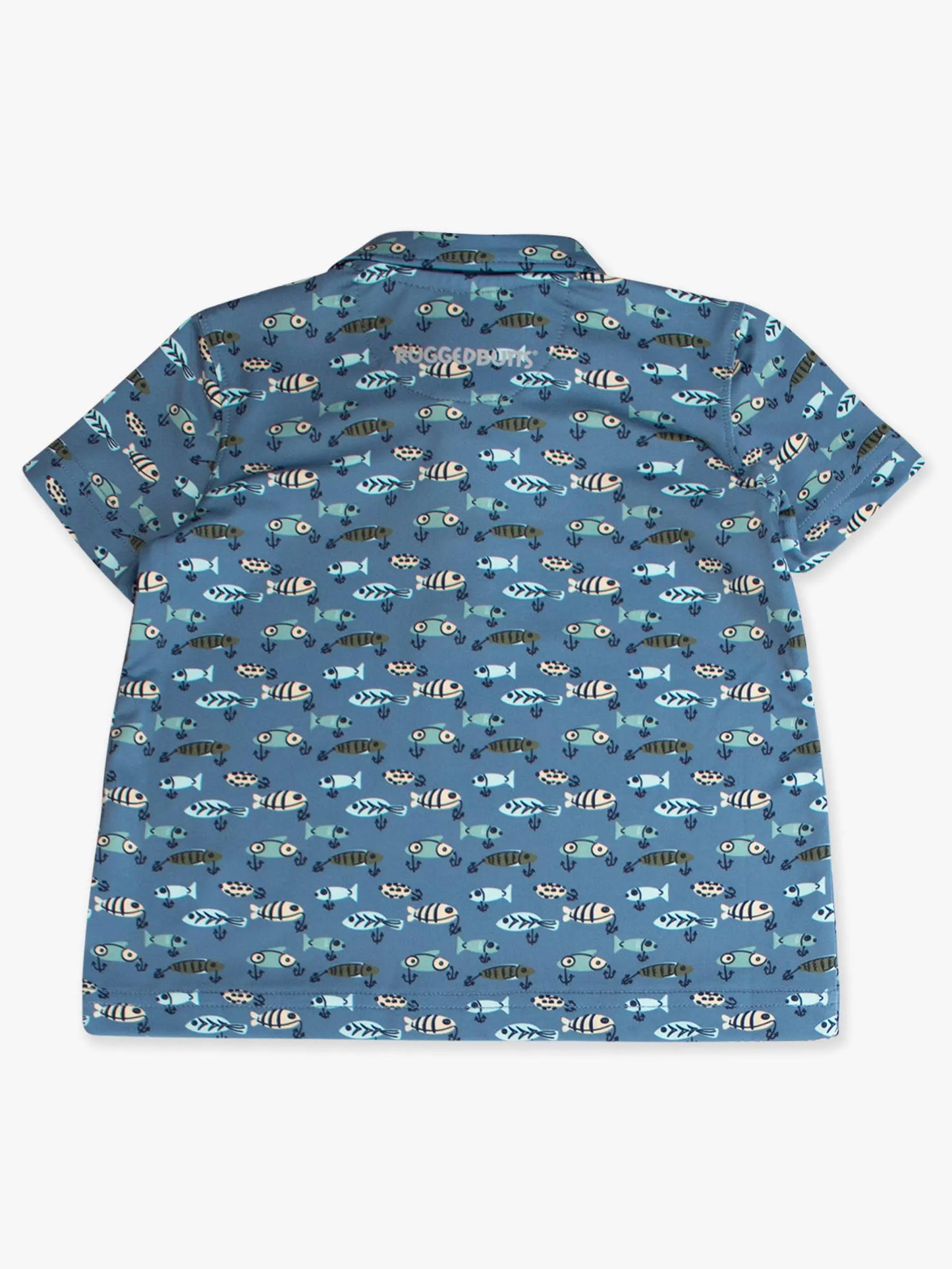 Boys Fish Bait Buddies Knit Short Sleeve Performance Polo RuffleButts + RuggedButts