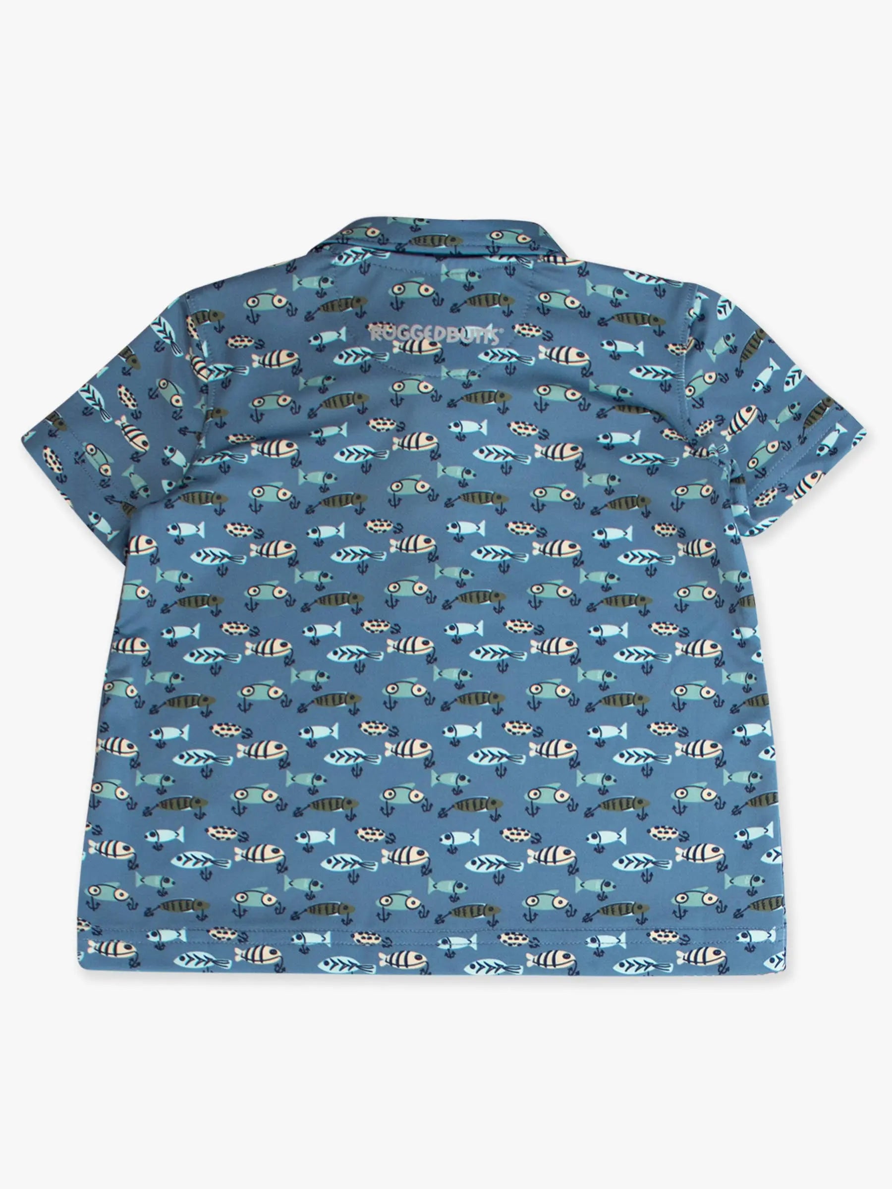 Boys Fish Bait Buddies Knit Short Sleeve Performance Polo RuffleButts + RuggedButts