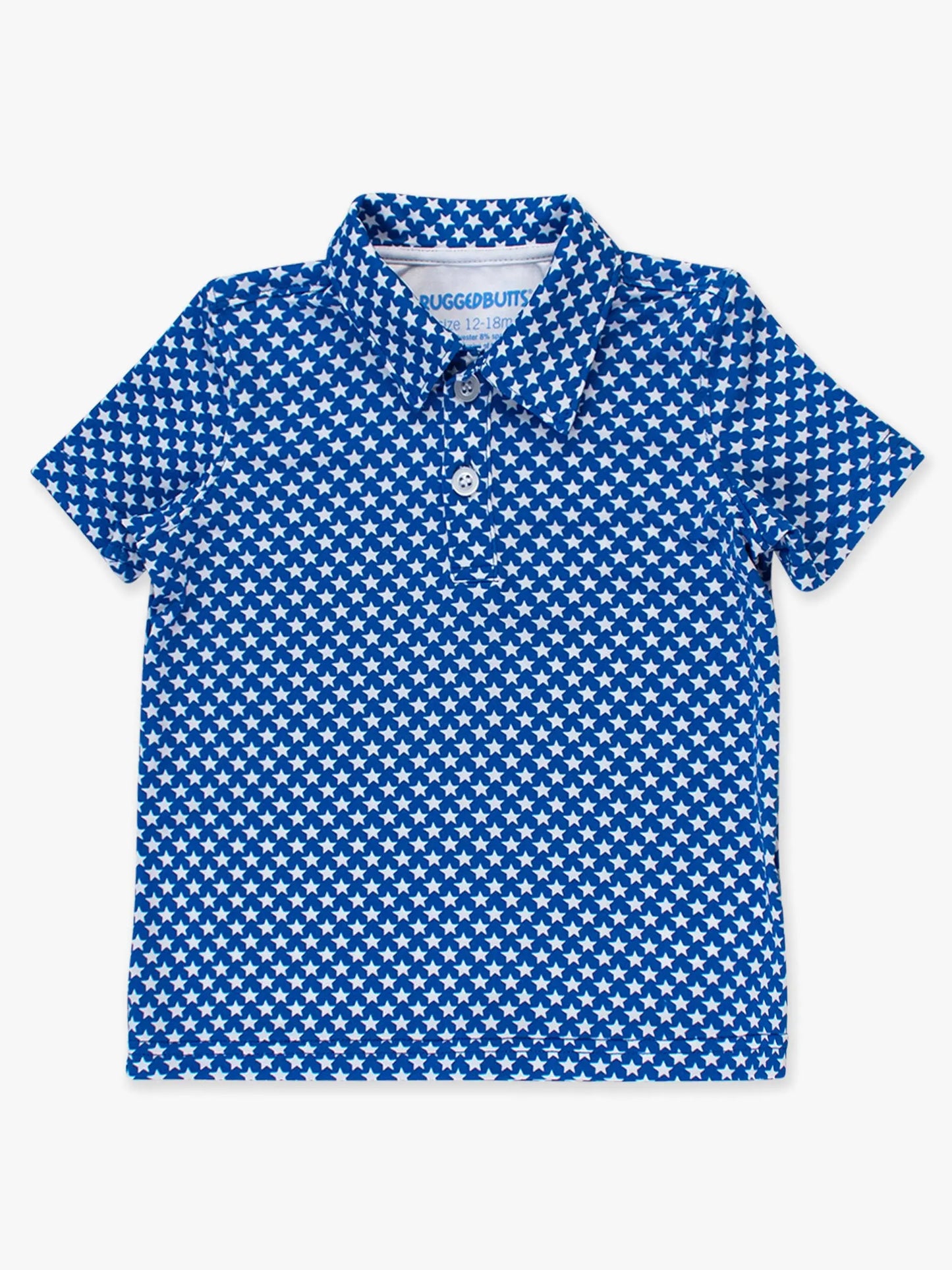 Boys Tiny Blue Stars Knit Short Sleeve Performance Polo RuffleButts + RuggedButts