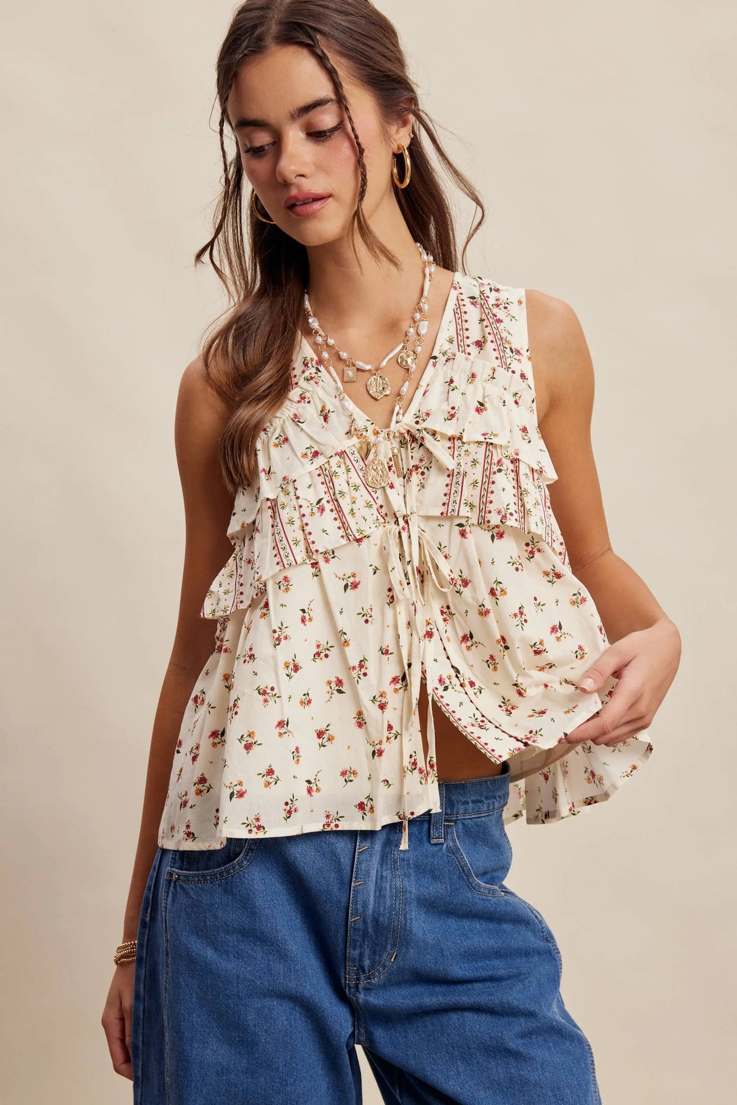 Floral Tiered Ruffle Tie-Front Top LT1465 Listicle