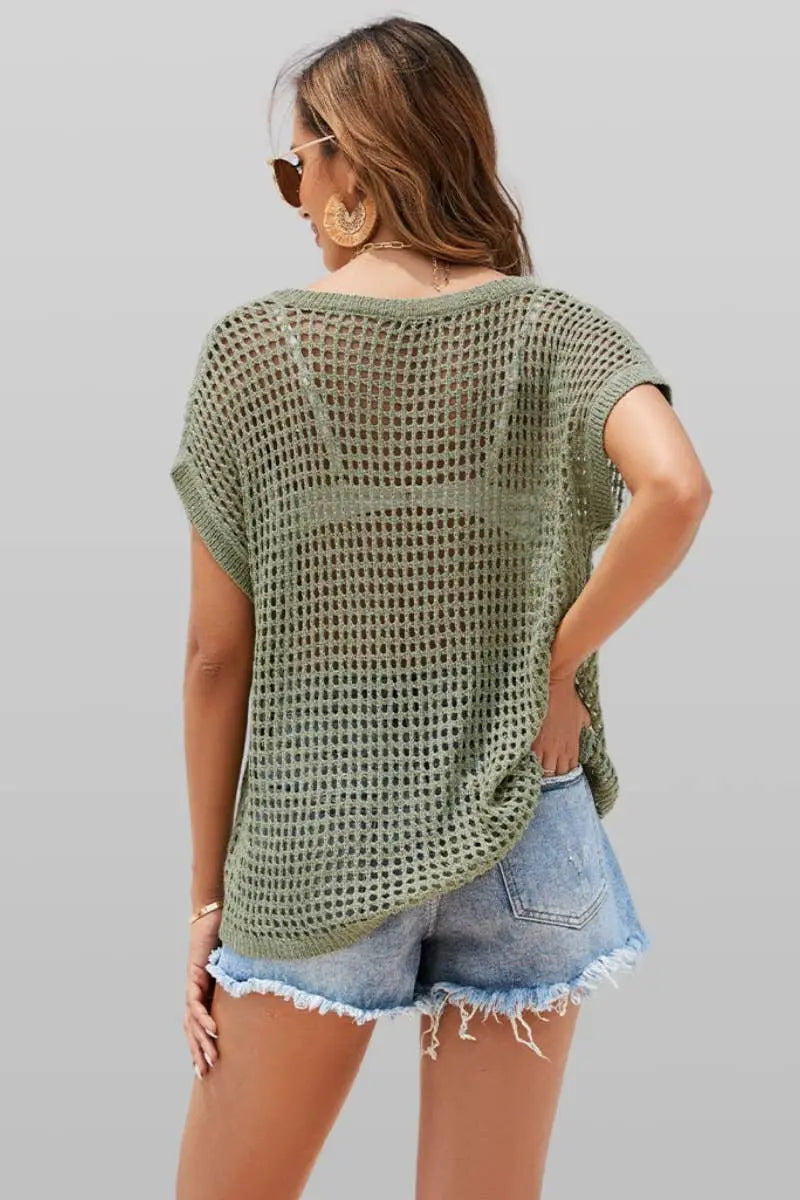 BEACH SEXY KNIT CUT-OUT BATSLEEVE TOP - Branded By Barta