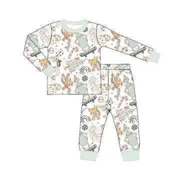 Kids Christmas 2 Pc Pajamas - Pastel Grinch Skateboard Rufflеѕ & Bоwtіеѕ - Affordable Boys & Girls Clothing