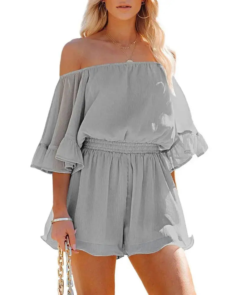 Ladies Off Shoulder Short Sleeves Daily Romper - Branded By Barta