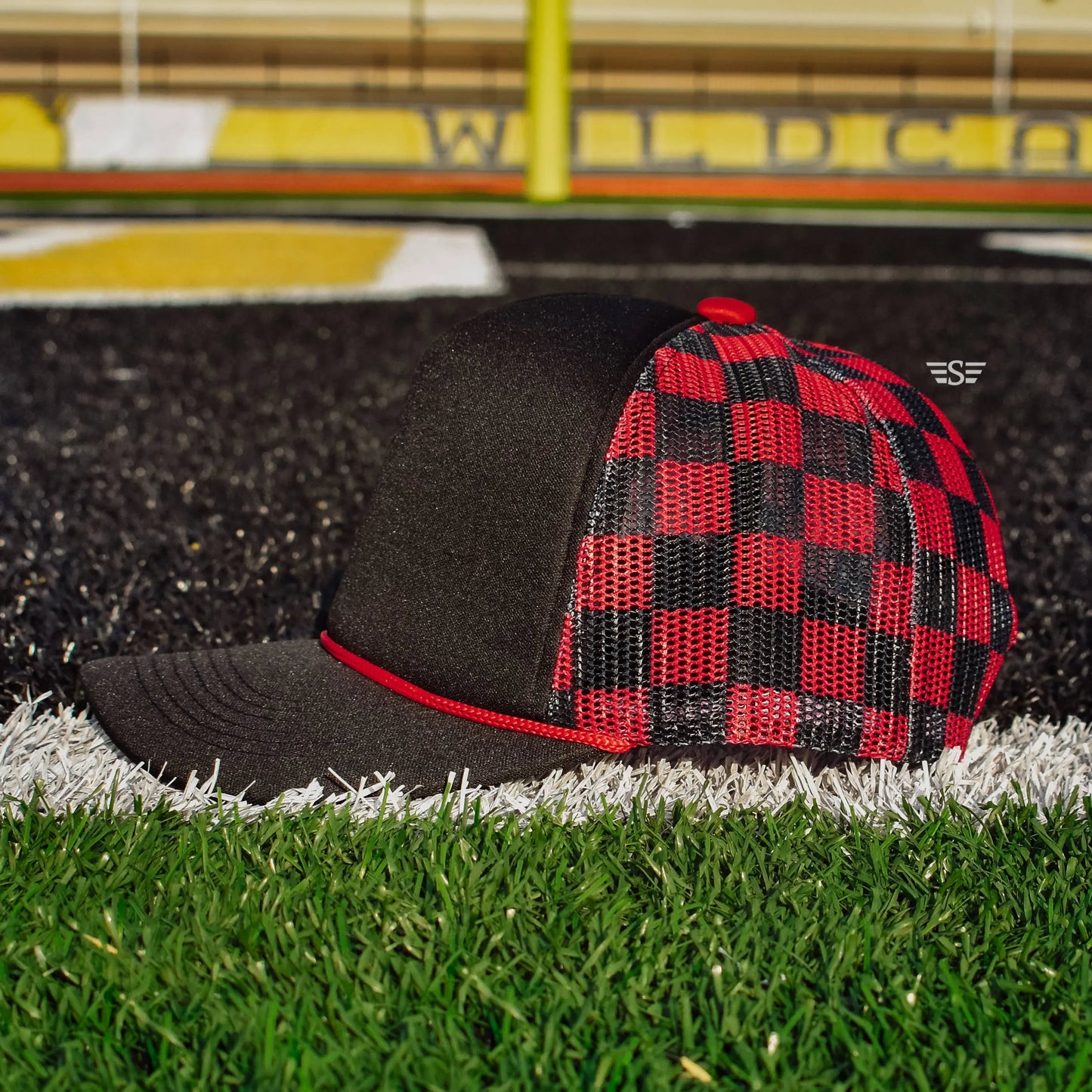 Checkered Mesh Back Foam Trucker Cap Flying S Company