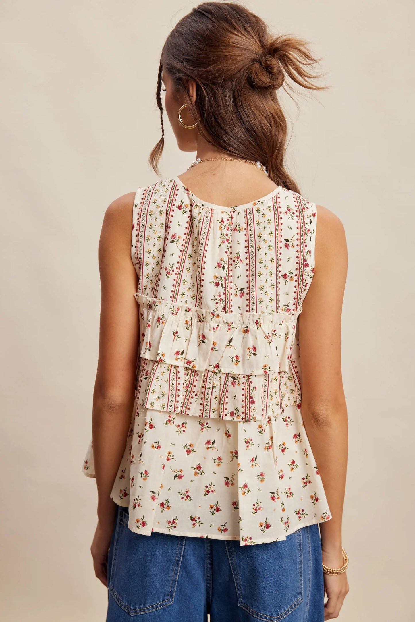 Floral Tiered Ruffle Tie-Front Top LT1465 Listicle