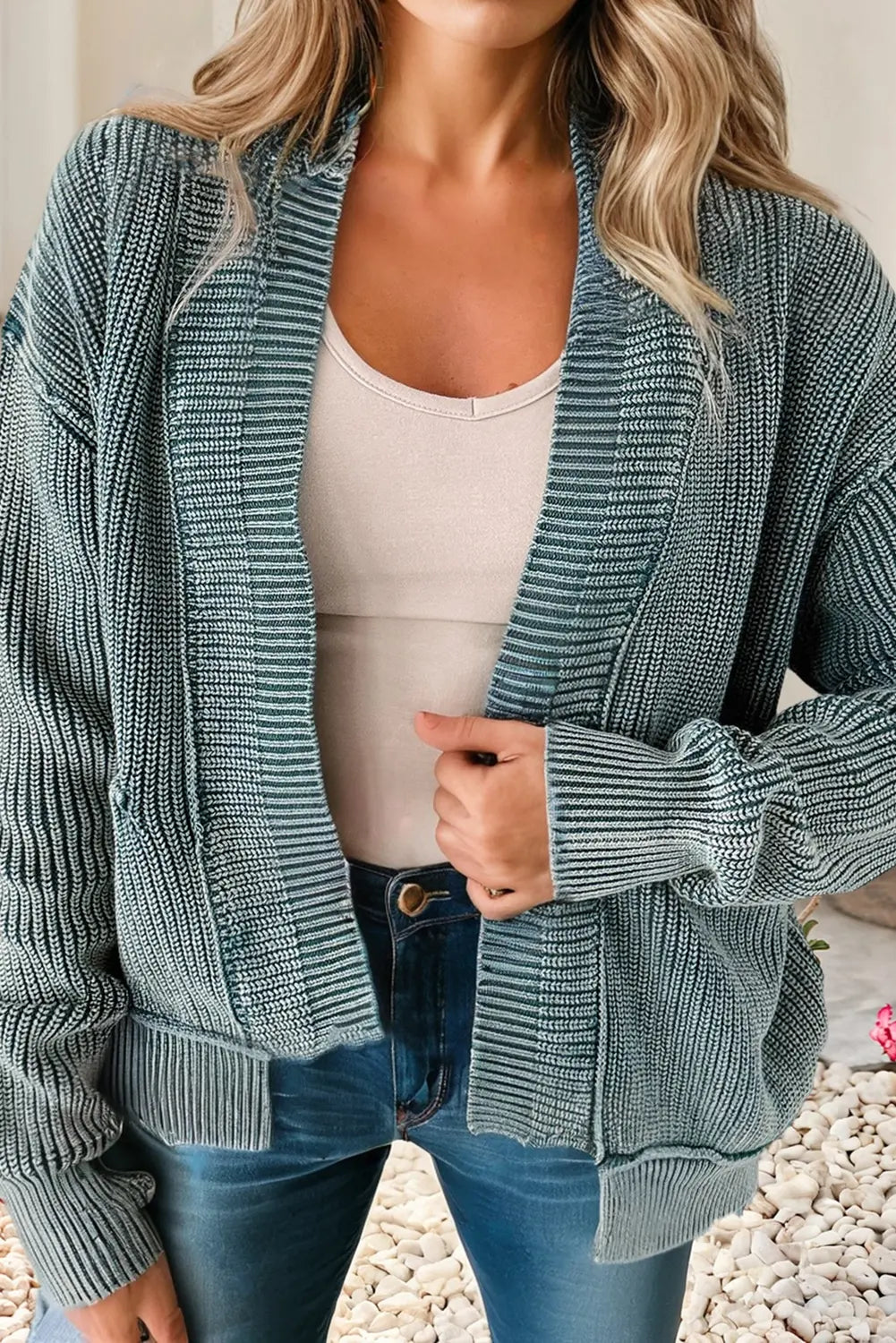 LDC Wash Exposed Seam Patchwork Knit Open Sweater Cardigan Little Daisy Closet