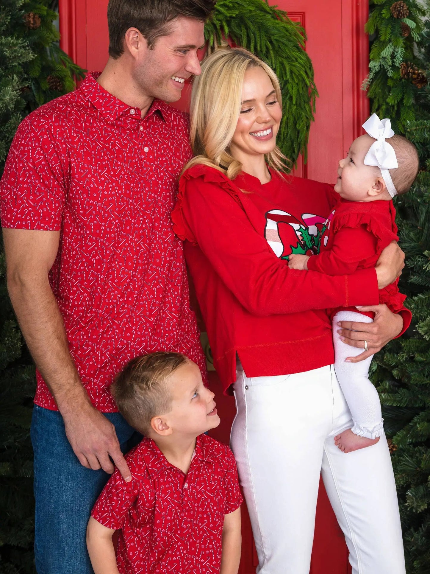 Boys Tiny Candy Canes Knit Short Sleeve Performance Polo RuffleButts + RuggedButts