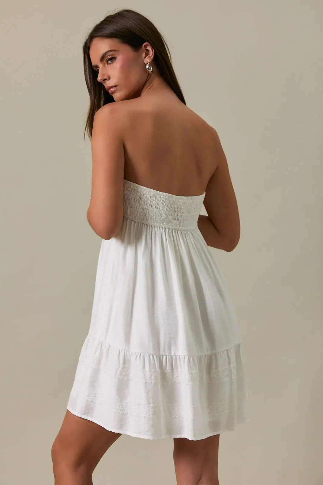 STRAPLESS LACE TRIM DETAIL BABYDOLL MINI DRESS LE LIS