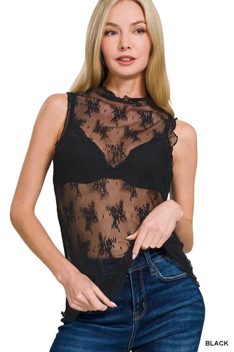 Lace See Through Layering Top As shown - Branded By Barta