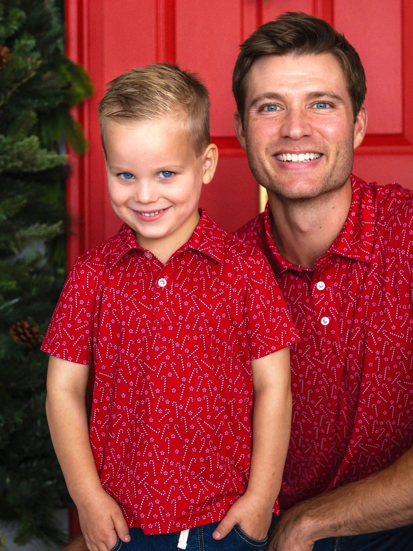 Boys Tiny Candy Canes Knit Short Sleeve Performance Polo RuffleButts + RuggedButts