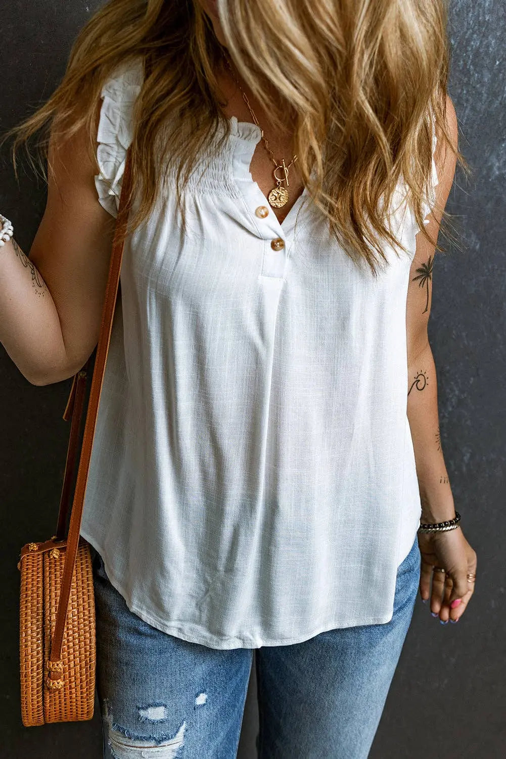 Ruffle Trim Tank Top - Branded By Barta