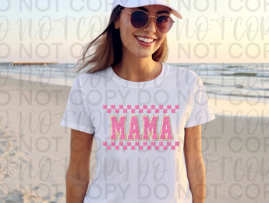 Mama Faux Glitter Pink Checkered