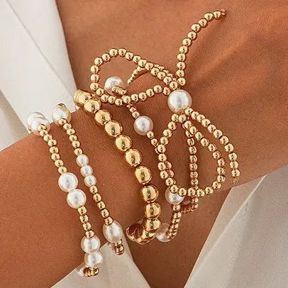 Multi Layer Ball Chain Bead Pearl Bow Bracelet Branded By Barta