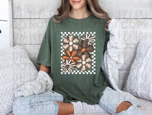 Retro flower with checkered