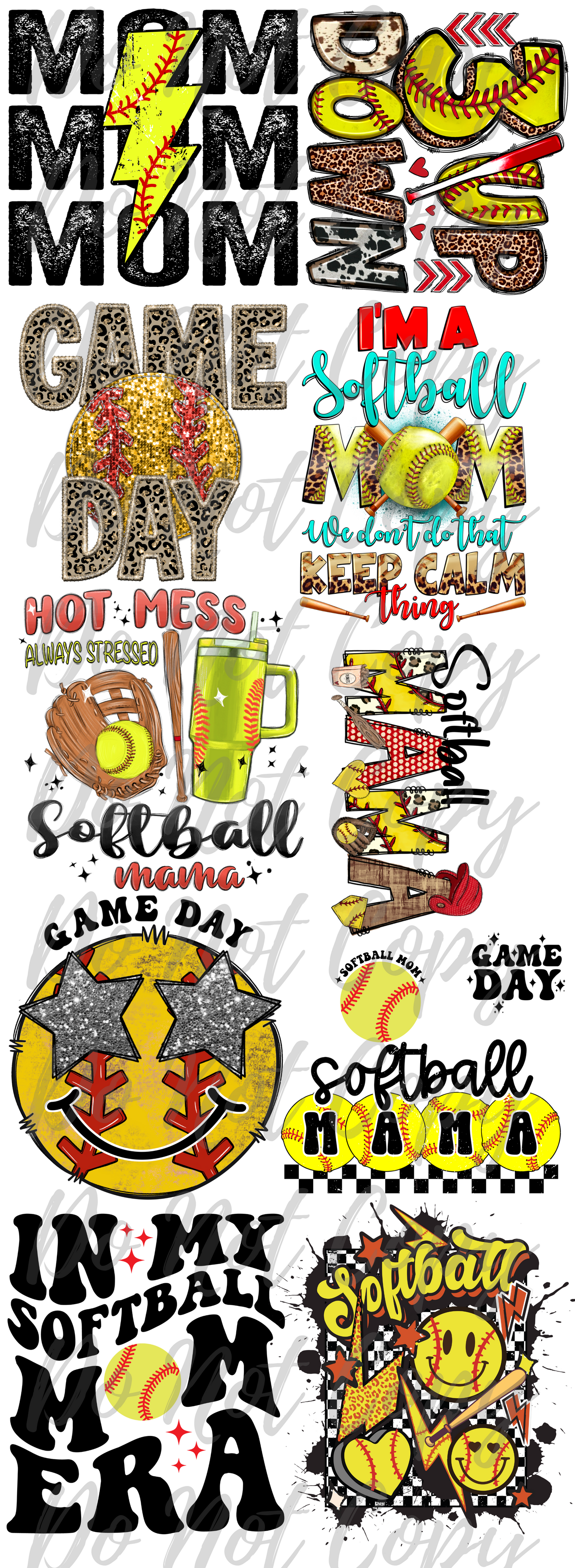 Softball Pre Made Gang Sheet